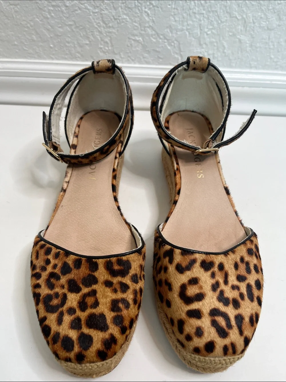 Jack Rogers Palmer Leopard Calf Hair Wedge Espadrilles Sz 9.5